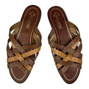 Carrini Slip On Strappy Sandal Brown And Tan Size 9
